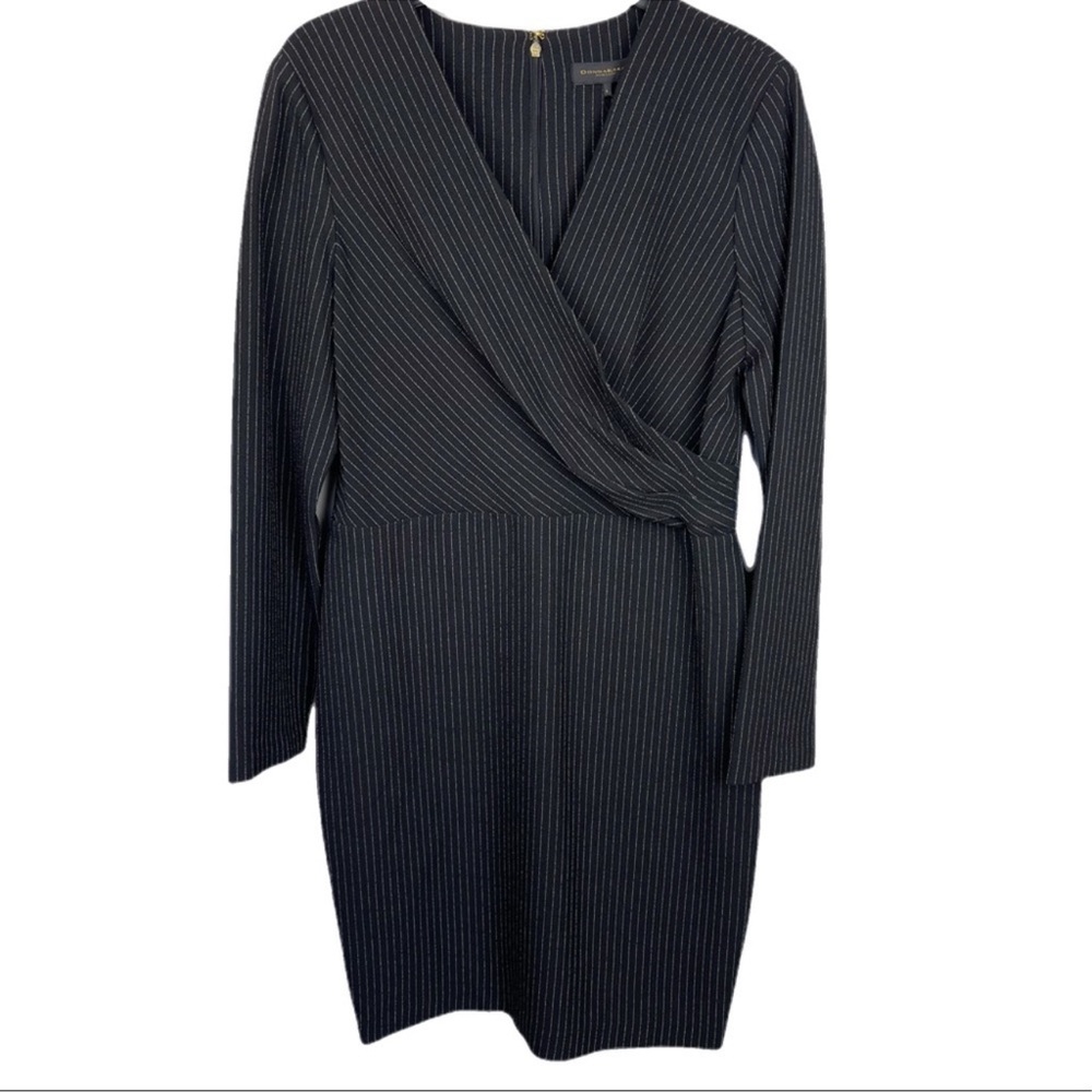 Donna Karan Black Striped Long Sleeve Dress - Picture 2 of 7